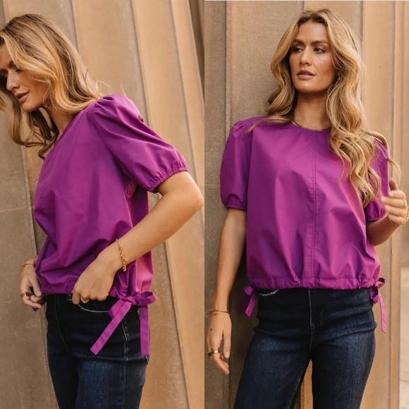 BOHME DAHLIA TOP IN MAGENTA SIZE XL Puff Sleeve Tie Waist - Picture 2 of 10